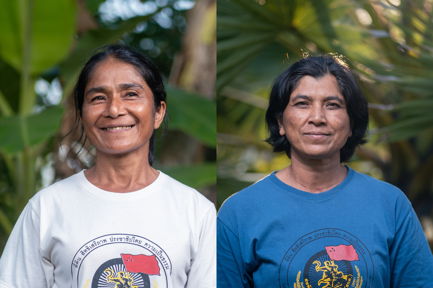 A diptych of two women smiling.