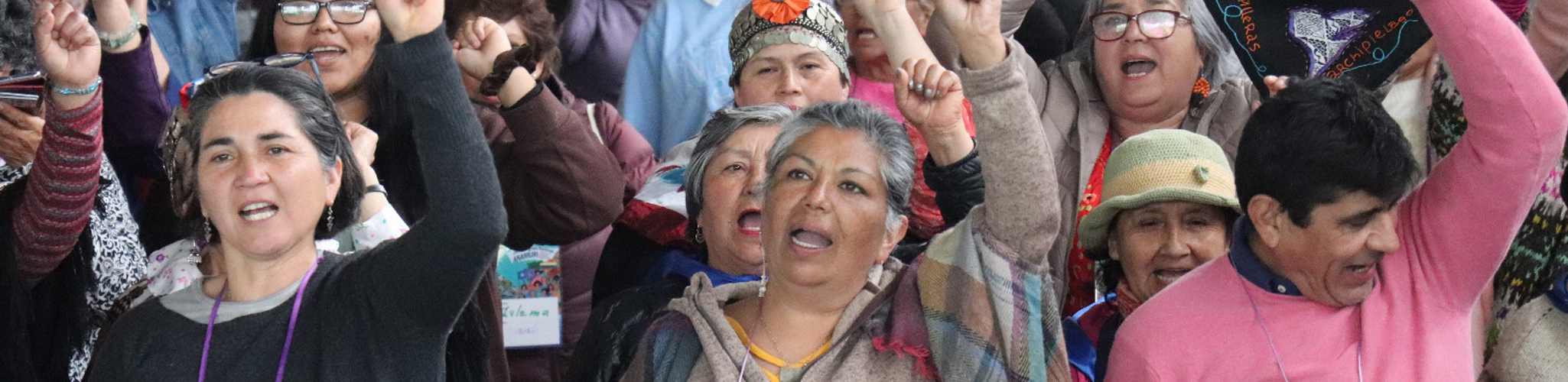 Members of Asociación Nacional de Mujeres Rurales e Indígenas in a protest.