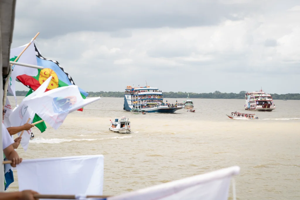 The People's Summit Flotilla. Over 5,000 people aboard 200 boats kicked off the People's Summit. Credit: Amanda Magnani.